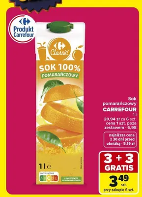 Sok pomarańczowy Carrefour Classic promocja w Carrefour Market