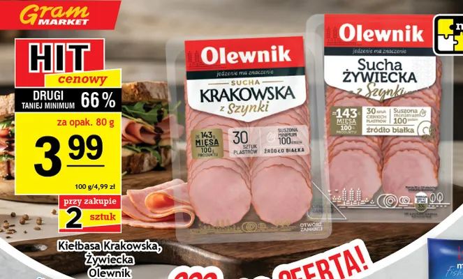 Kiełbasa Żywiecka sucha z szynki Olewnik promocja w Gram Market