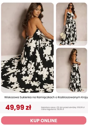 Sukienka wiskozowa na ramiączkach o rozkloszowanym kroju Renee promocja w Renee