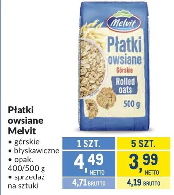 Płatki owsiane Melvit błyskawiczne promocja w Makro