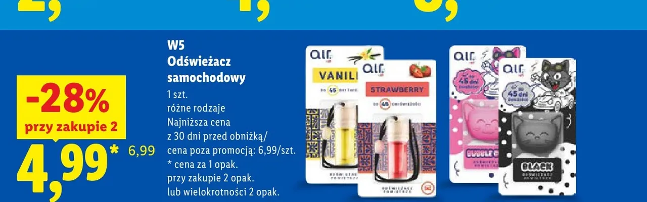 Odświeżacz samochodowy W5 Vanilla promocja w Lidl