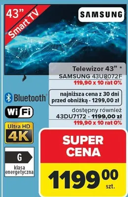 Telewizor 43" SAMSUNG 43U8072F promocja w Carrefour