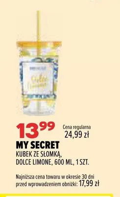 Kubek ze słomką My Secret Dolce Limone promocja w Drogerie Natura