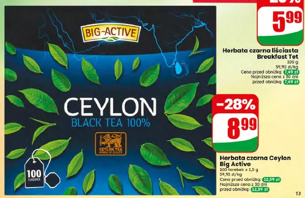 Herbata czarna Ceylon Big Active promocja w Dino