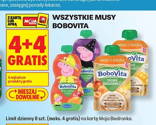 Mus BoboVita Owoce z kaszką jogurt owocowy i owsiany promocja w Biedronka