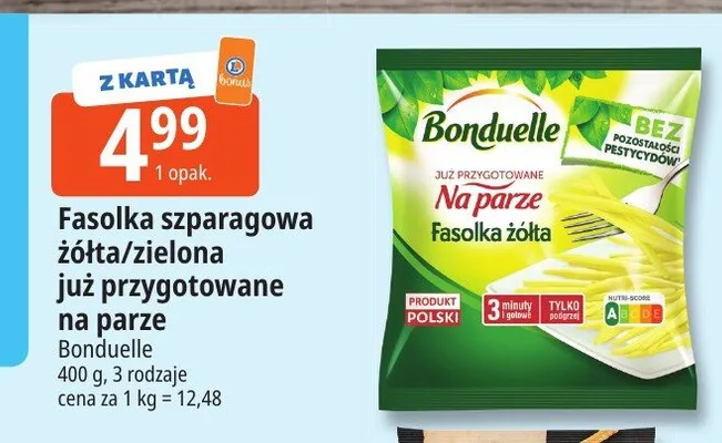 Fasolka szparagowa zielona już przygotowana na parze Bonduelle promocja w Leclerc