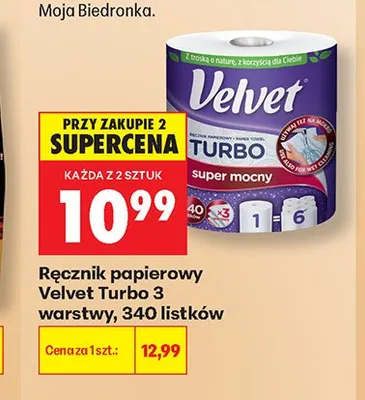 Ręcznik papierowy Velvet Turbo 3-warstwowy promocja w Biedronka