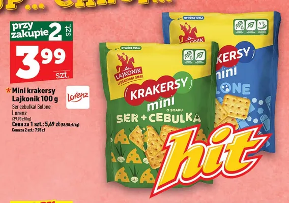 Mini krakersy ser cebulka Lajkonik promocja w TOPAZ