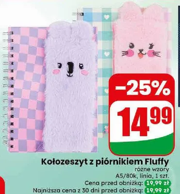 Kołozeszyt z piórnikiem Fluffy A5 80k promocja w Dino