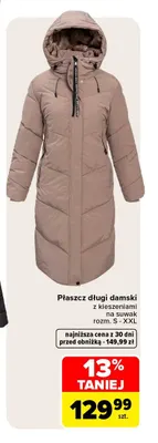 Płaszcz długi damski z kieszeniami na suwak promocja w Carrefour