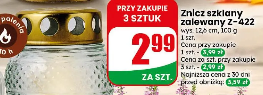 Znicz szklany zalewany Z-422 promocja w Dino