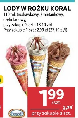 Lody w rożku śmietankowe Koral promocja w Stokrotka