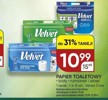 Papier toaletowy Velvet biały promocja w Chata Polska