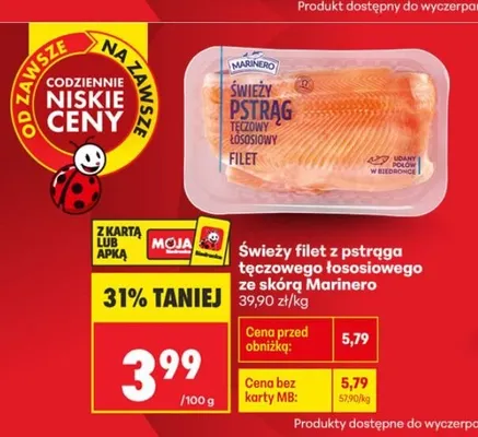 Świeży filet z pstrąga tęczowego łososiowego ze skórą Marinero promocja w Biedronka