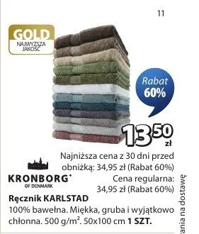 Ręcznik KRONBORG KARLSTAD 100% bawełna 500g/m2 50x100cm promocja w Jysk