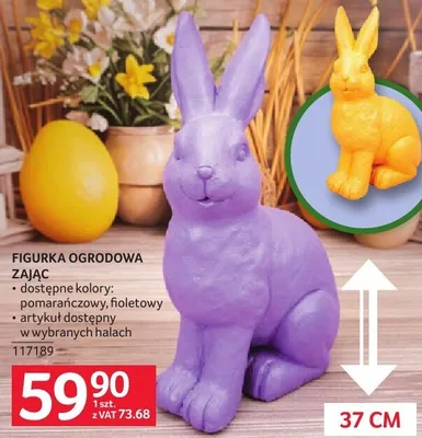 Figurka ogrodowa zajac - dostępne kolory: pomarańczowy, fioletowy promocja w Selgros