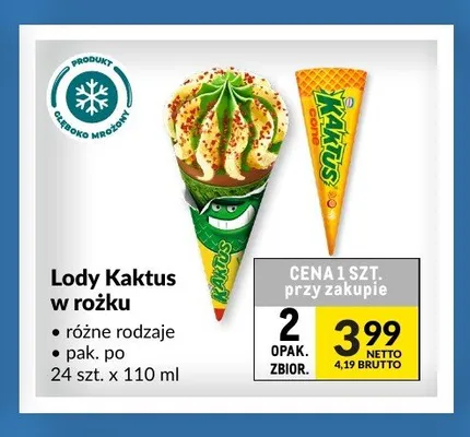 Lody Kaktus w rożku promocja w Makro