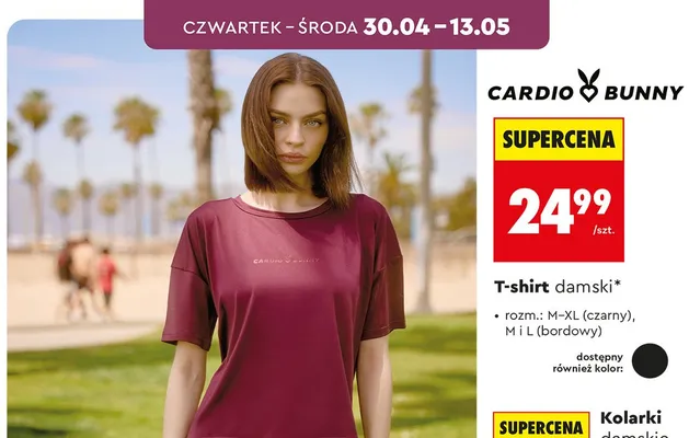 T-shirt damski bordowy promocja w Biedronka