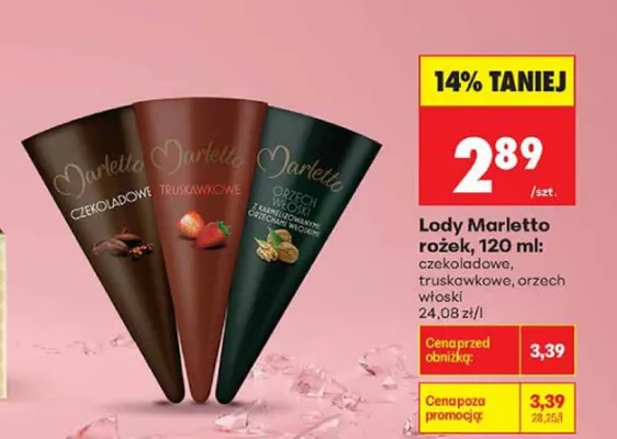 Lody rożek Marletto orzech włoski promocja w Biedronka