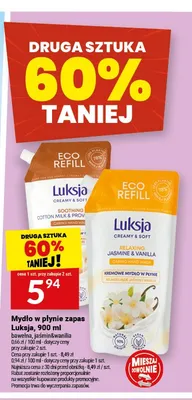 Mydło w płynie zapas Luksja bawełna 900ml promocja w Twój Market