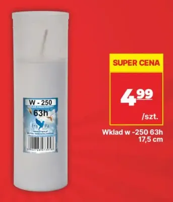 Wkład do zniczy W-250 63h 17,5 cm promocja w API Market