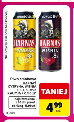 Piwo smakowe Harnaś cytryna promocja w Carrefour Market