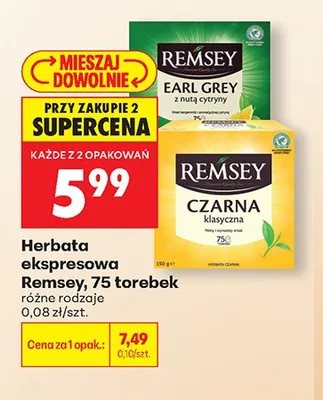 Herbata ekspresowa Remsey Earl Grey z nutą cytryny 75 torebek promocja w Biedronka