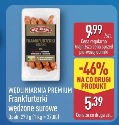 Frankfurterki wędzone surowe Wędliniarnia Premium promocja w Aldi