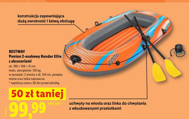 Ponton 2-osobowy Kondor Elite z akcesoriami BESTWAY promocja w Lidl