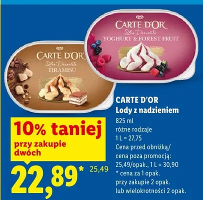 Lody z nadzieniem Carte D'Or promocja w Lidl