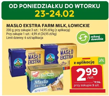 Masło ekstra łowickie, Farm Milk promocja w Stokrotka