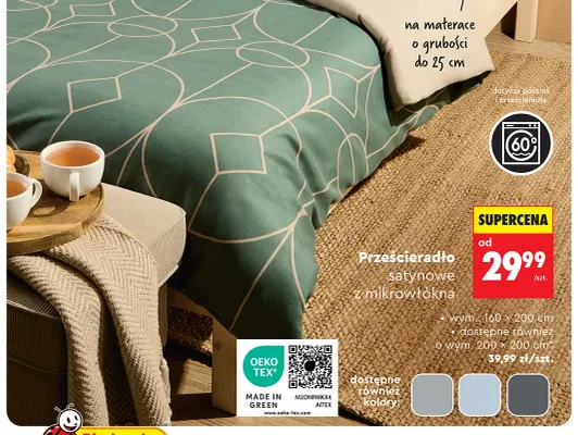 Prześcieradło satynowe z mikrowłókna Smukee 160x200 cm promocja w Biedronka