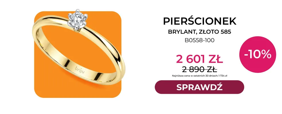Pierścionek brylant złoto 585 B0558-100 Briju promocja w Briju