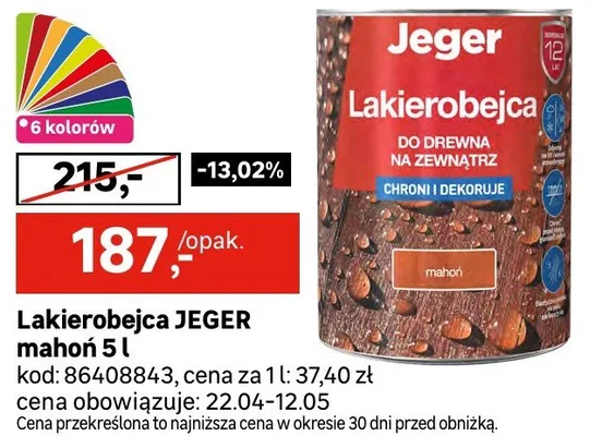 Lakierobejca JEGER mahoń 5l promocja w Leroy Merlin