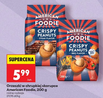 Orzeszki w chrupkiej skorupce American Foodie Crispy Peanuts Steak Flavor promocja w Biedronka