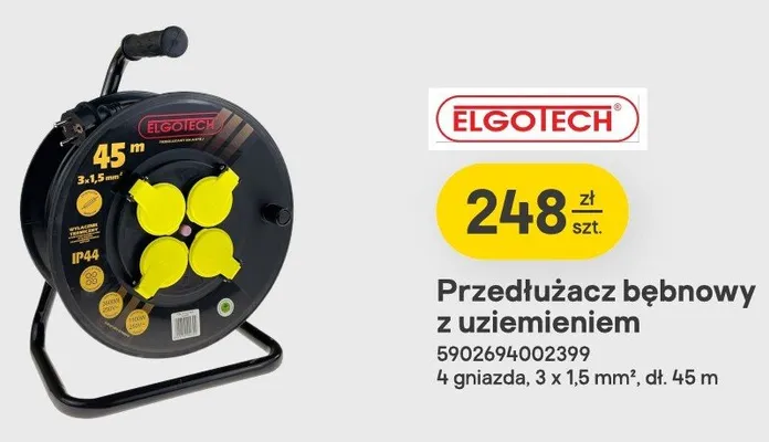 Przedłużacz bębnowy z uziemieniem Elgotech promocja w Castorama