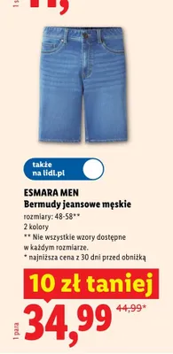 Bermudy jeansowe męskie Esmara Men promocja w Lidl