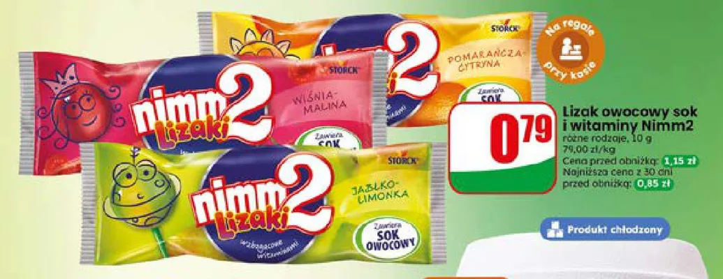 Lizak owocowy sok i witaminy Nimm2 Wiśnia-Malina promocja w Dino