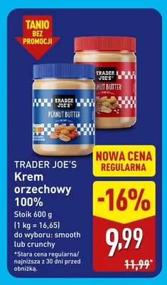 Krem orzechowy 100% smooth Trader Joe's promocja w Aldi