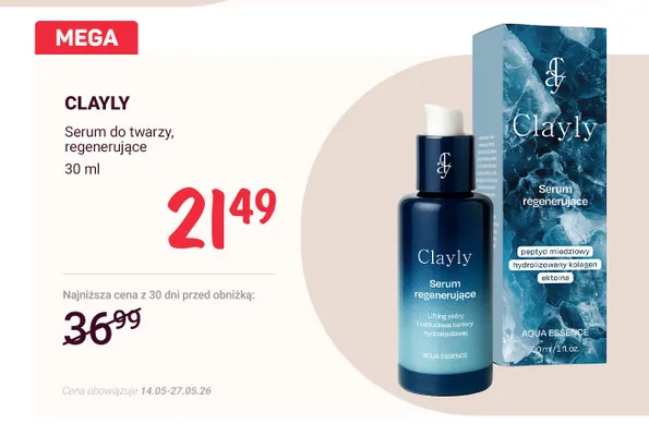 Serum do twarzy regenerujące Clayly promocja w Rossmann