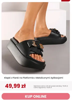 Klapki z pianki na platformie z metalicznymi aplikacjami Renee promocja w Renee