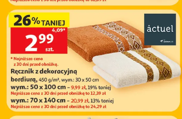 Ręcznik z dekoracyjną bordiurą Actuel 30x50 cm promocja w Auchan