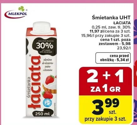 Śmietanka UHT 30% promocja w Carrefour Market