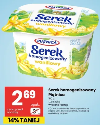 Serek homogenizowany waniliowy Piątnica promocja w Delikatesy Centrum