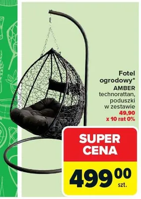 Fotel ogrodowy wiszący Amber technorattan poduszki w zestawie promocja w Carrefour