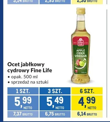 Ocet jabłkowy cydrowy Fine Life promocja w Makro