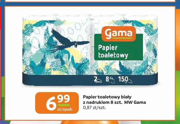 Papier toaletowy biały z nadrukiem Gama 8-pak promocja w Społem Częstochowa