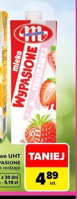 Mleko UHT smakowe Wypasione truskawkowe Mlekovita promocja w Carrefour