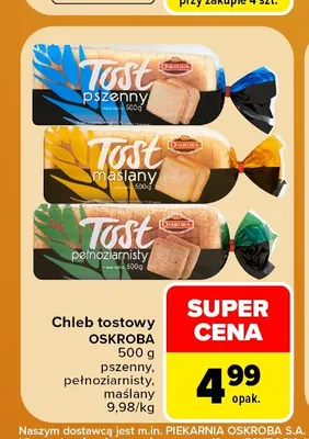 Chleb tostowy pełnoziarnisty Oskroba promocja w Carrefour Market