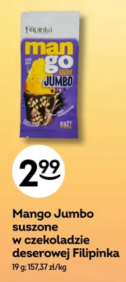 Mango Jumbo suszone w czekoladzie deserowej Filipinka promocja w Żabka